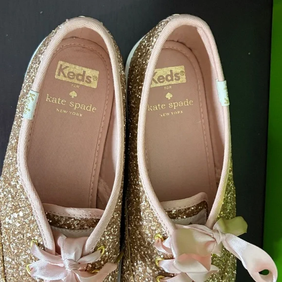 Kate Spade Rose Gold Glitter Sneaker Sparkle Sequin Wedding Sz 7 NEW - Picture 8 of 10